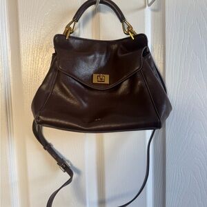 JW PEI Dark Brown Leather Top-Handle Satchel with Gold Hardware